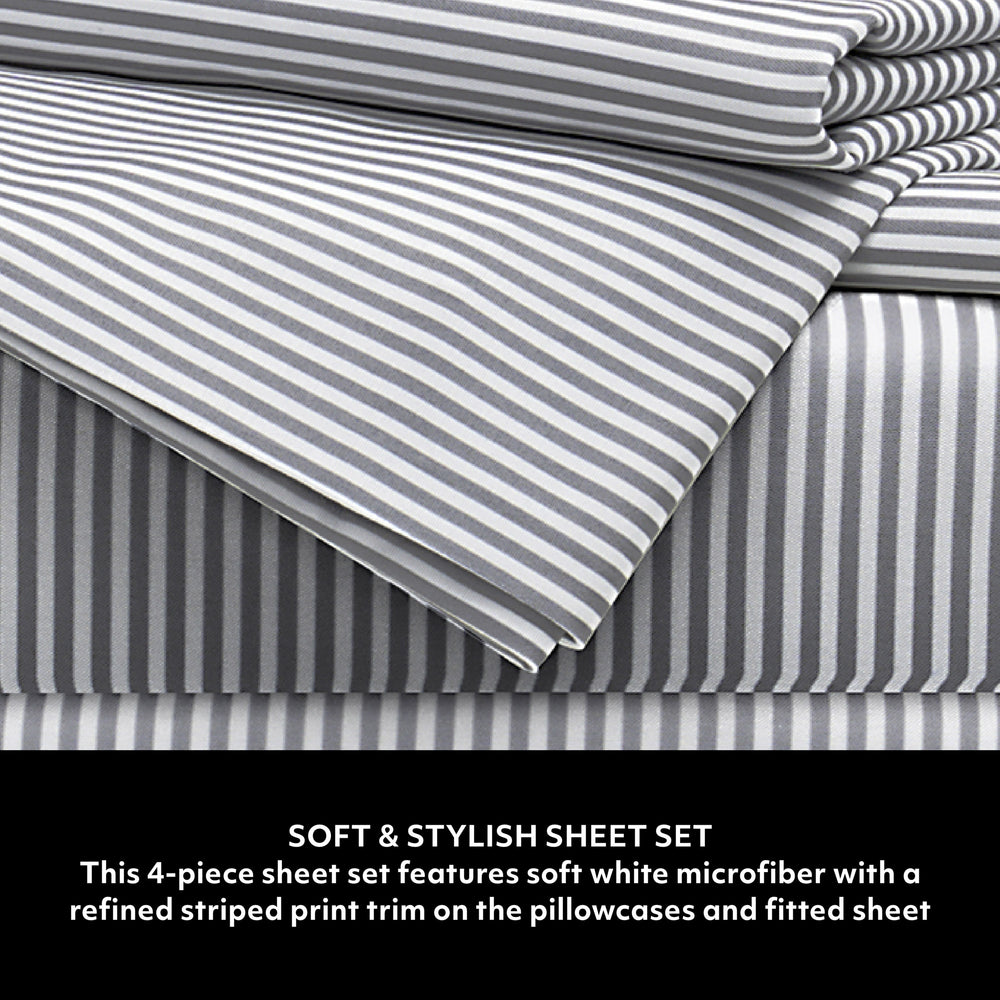 Stripe 4PC Sheet Set – Grey/White