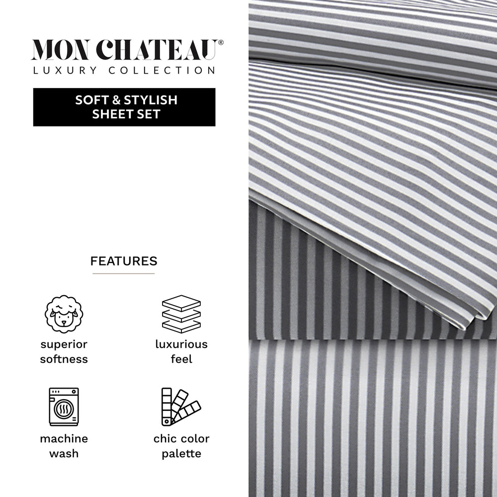Stripe 4PC Sheet Set – Grey/White