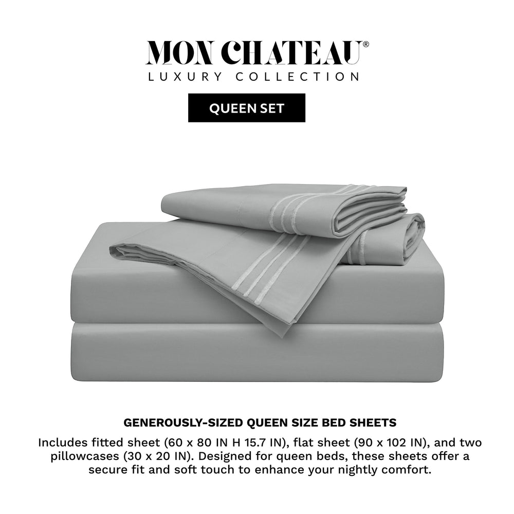 Triple Stripe 4PC Sheet Set – Light Grey