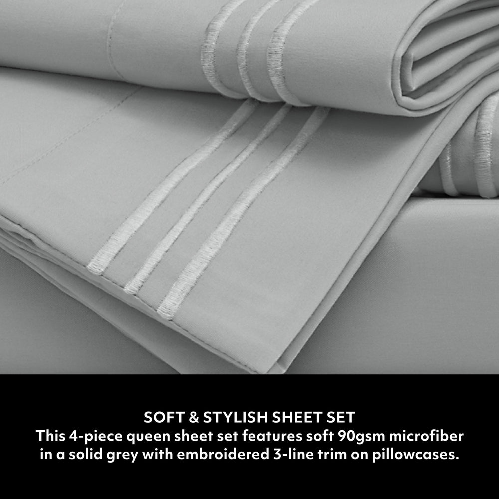 Triple Stripe 4PC Sheet Set – Light Grey