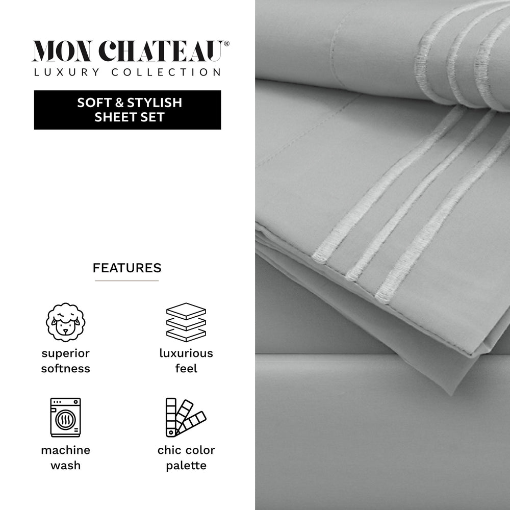 Triple Stripe 4PC Sheet Set – Light Grey