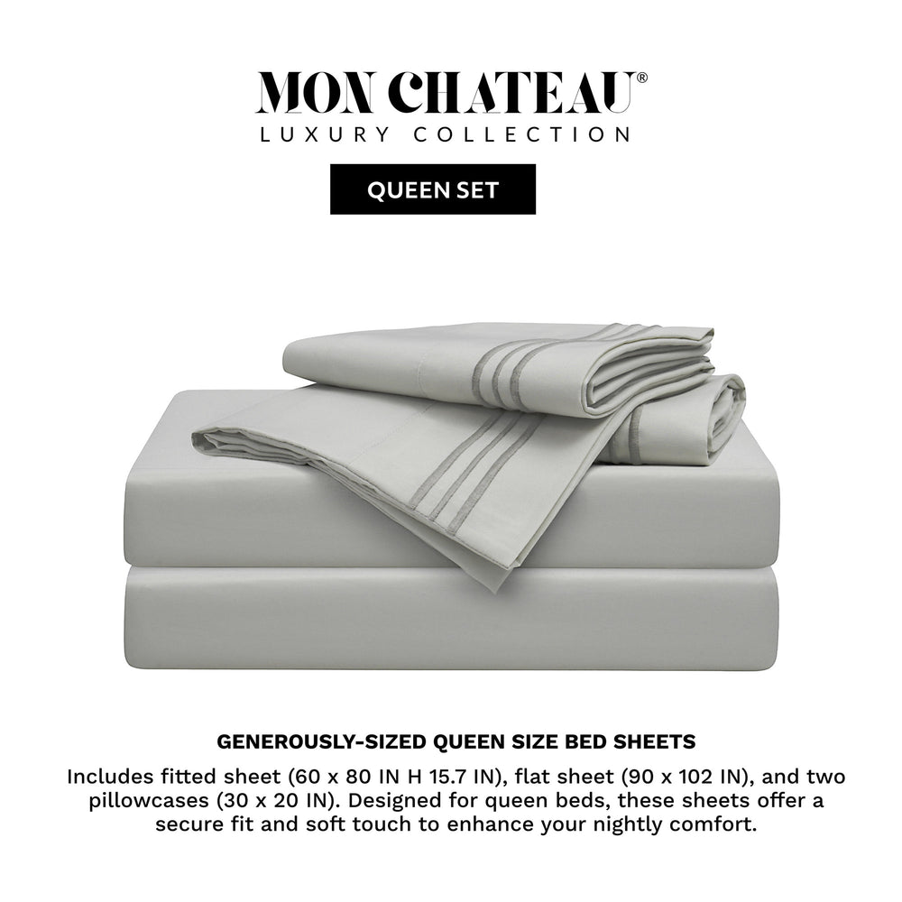 Triple Stripe 4PC Sheet Set – Medium Grey