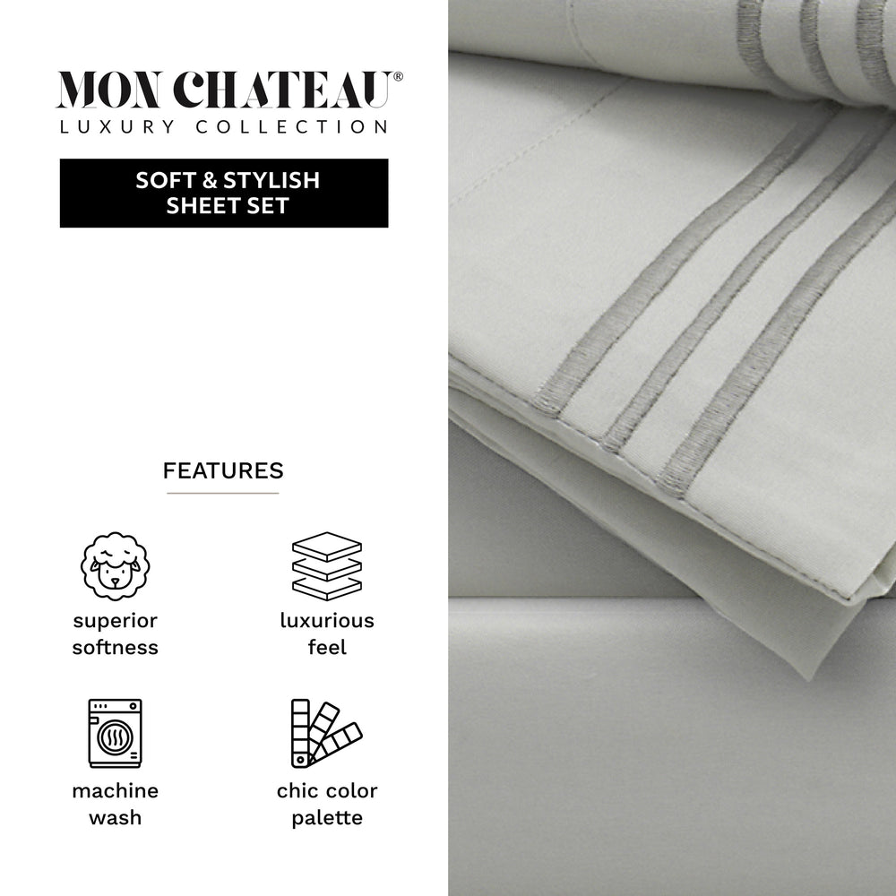 Triple Stripe 4PC Sheet Set – Medium Grey