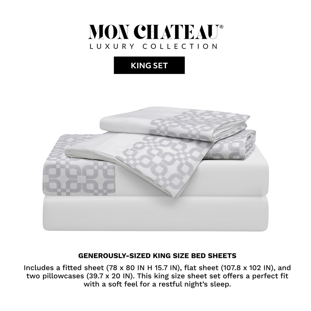 Geometric 4PC Sheet Set –White/Light Grey