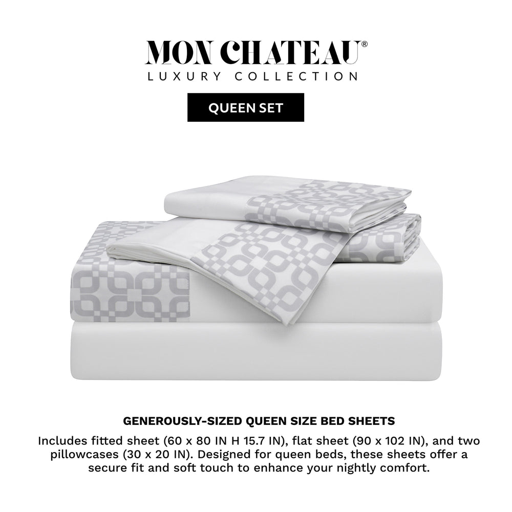 Geometric 4PC Sheet Set –White/Light Grey