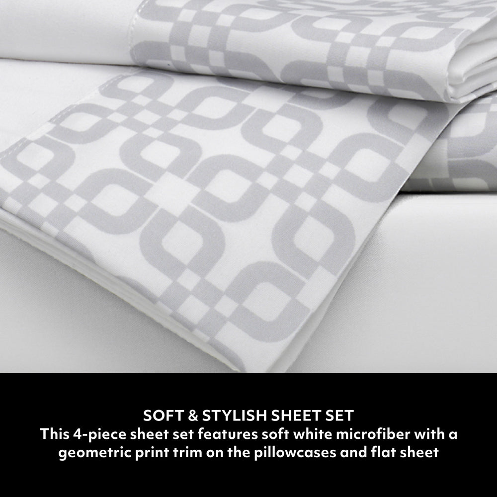 Geometric 4PC Sheet Set –White/Light Grey