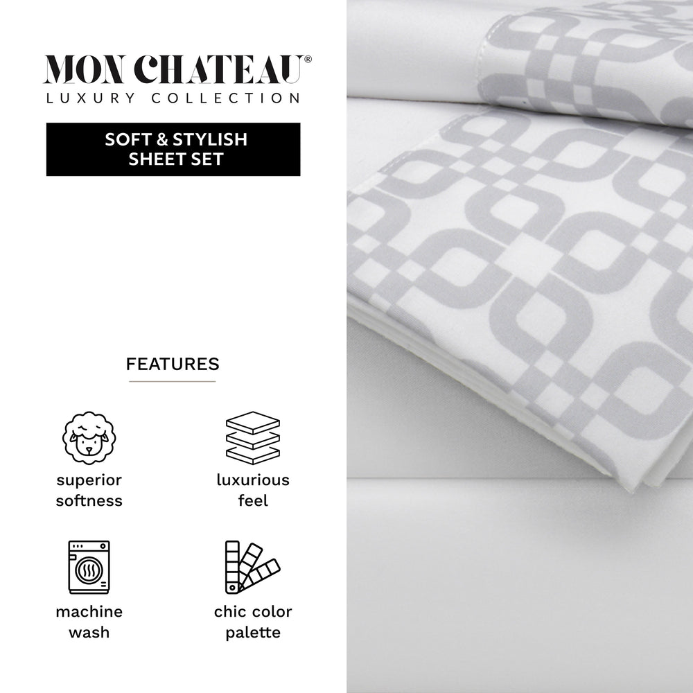 Geometric 4PC Sheet Set –White/Light Grey