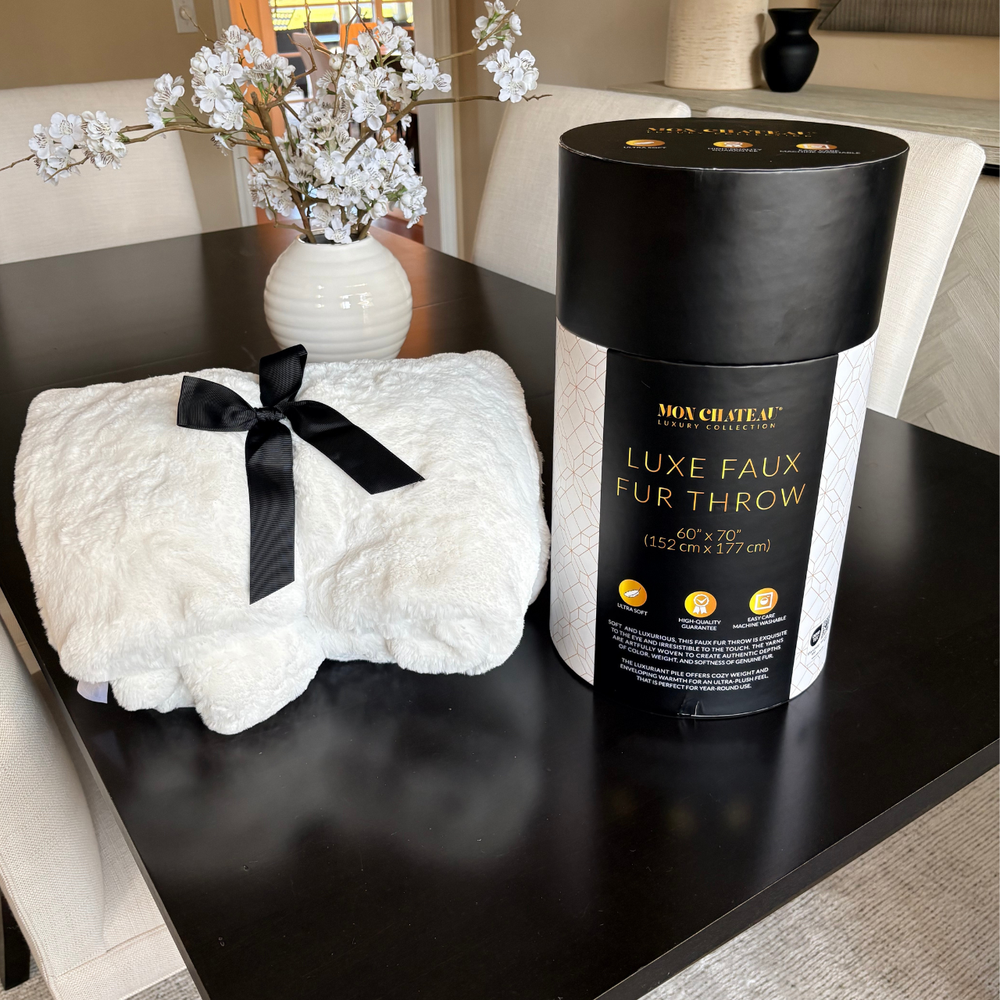 Jacquard Faux Fur Throw - Ivory