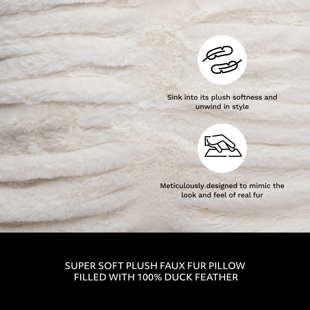 Ruched Faux Fur Pillow - Ivory