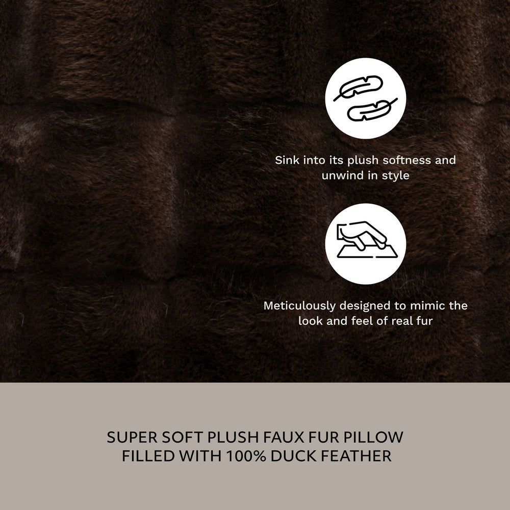 Square Jacquard Faux Fur Pillow - Brown