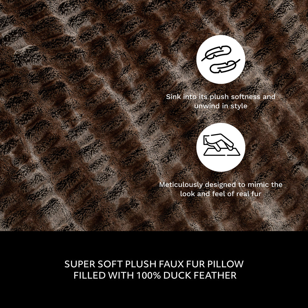 Ruched Faux Fur Pillow - Brown/Grey