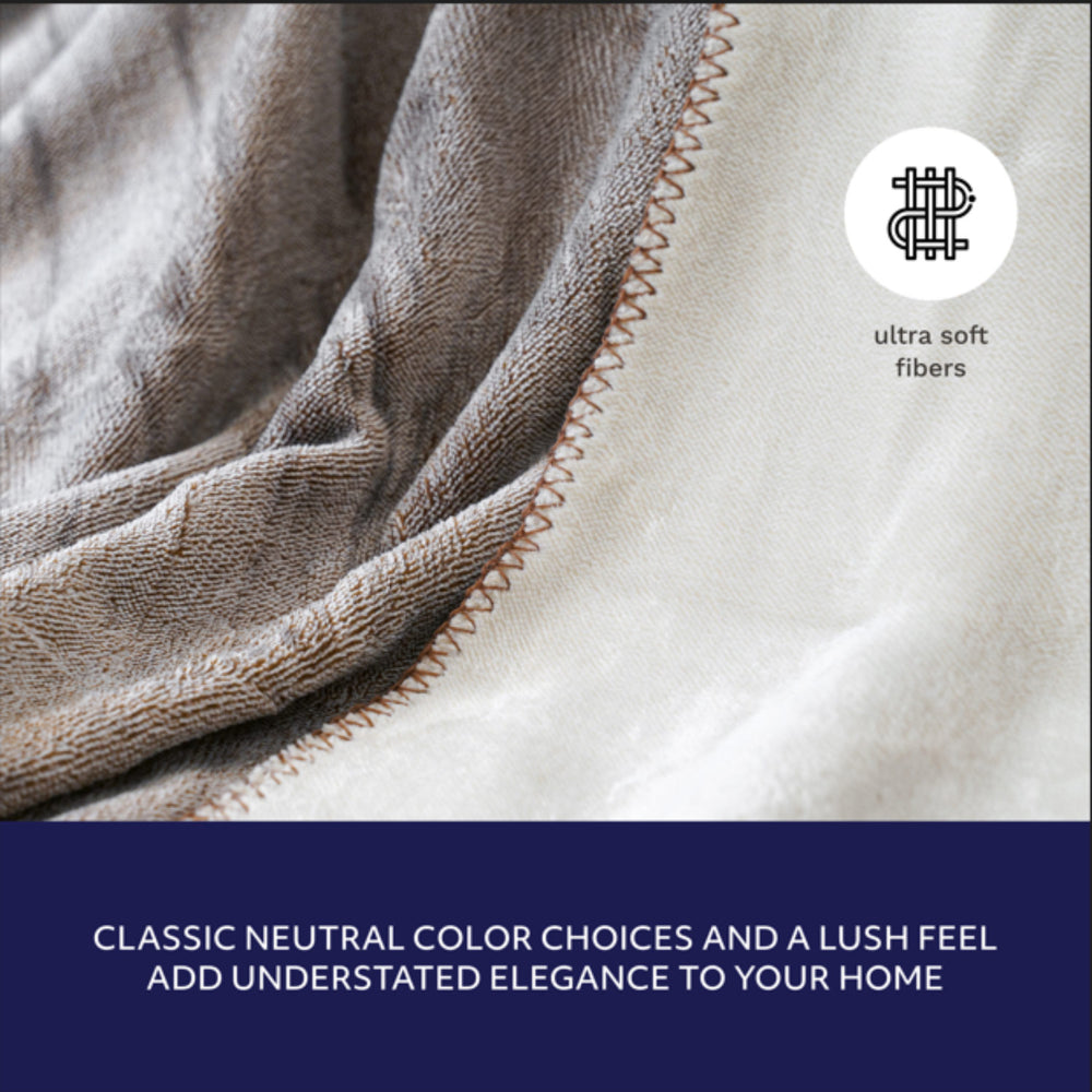Melange Flannel Throw with Contrast Stitching - Brown