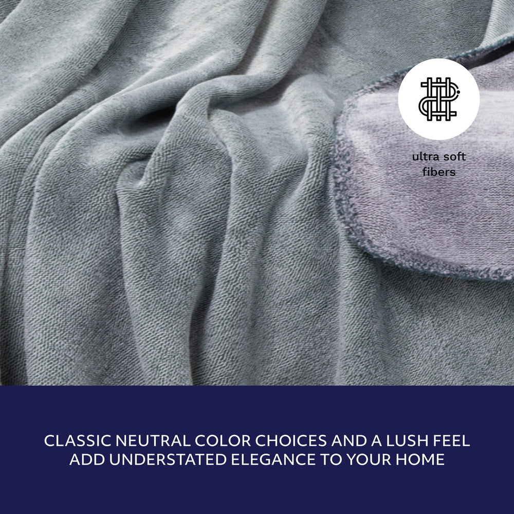 Melange Flannel Throw with Contrast Stitching - Green