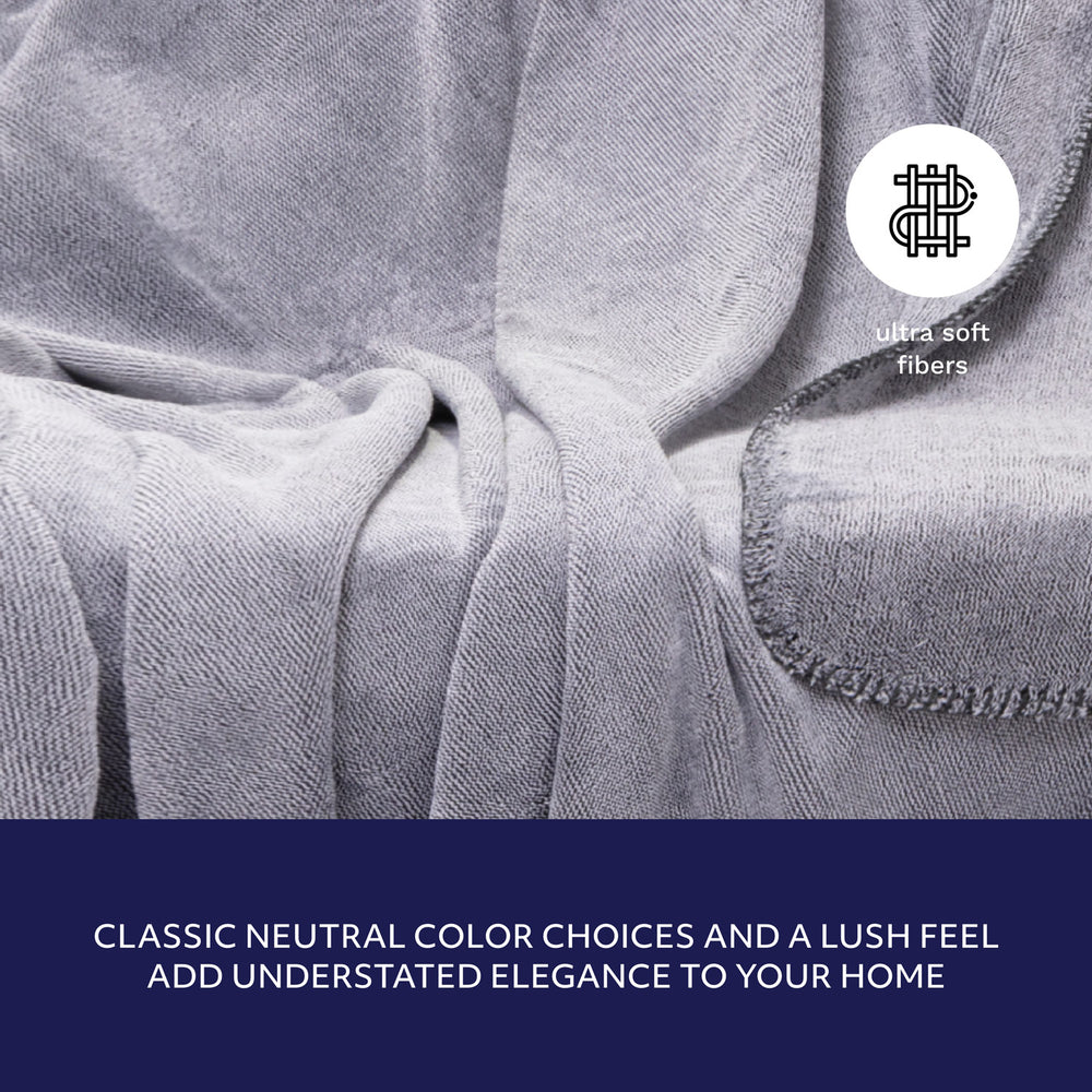 Melange Flannel Throw with Contrast Stitching - Grey