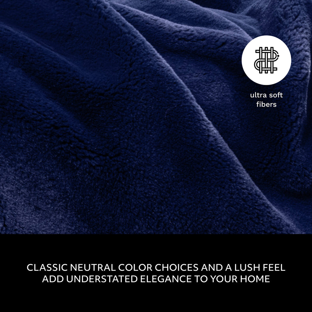 Ultimate Plush Faux Fur Throw with Foldover - Navy