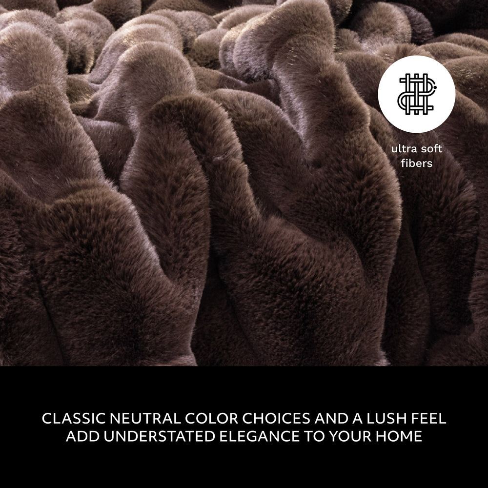 Square Jacquard Faux Fur Throw - Brown