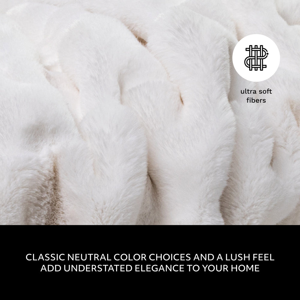 Square Jacquard Faux Fur Throw - Ivory