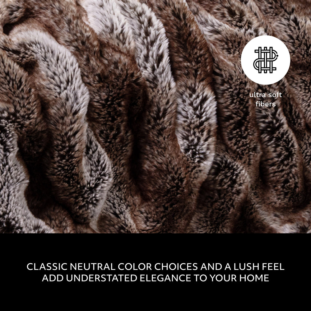 Ruched Faux Fur Throw - Brown