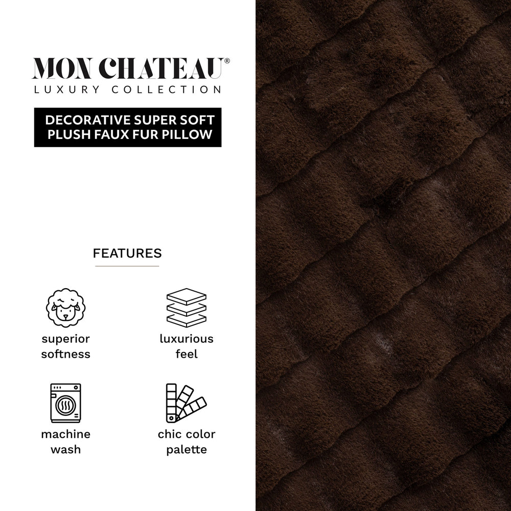 Square Jacquard Faux Fur Pillow - Brown