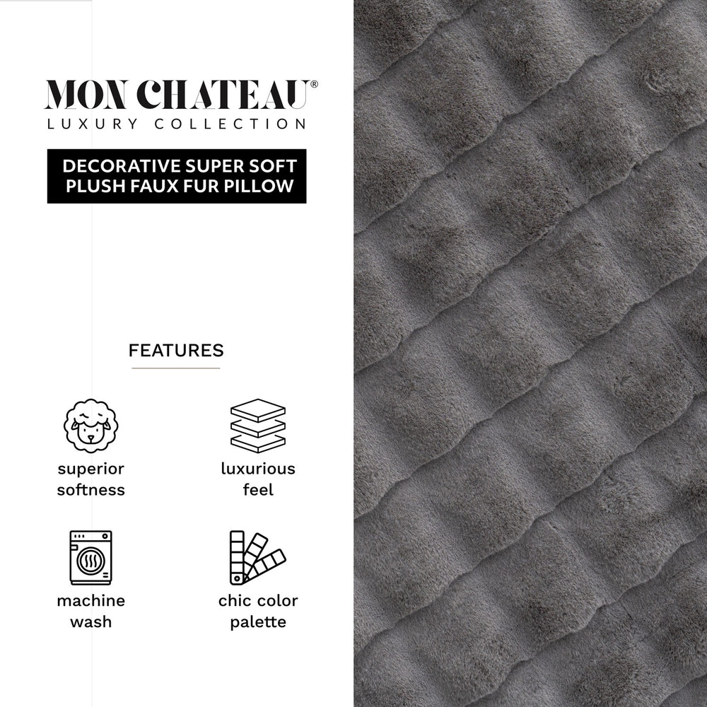 Square Jacquard Faux Fur Pillow - Grey
