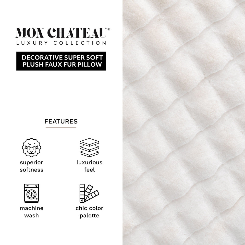 Square Jacquard Faux Fur Pillow - Ivory