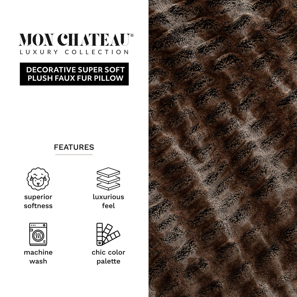 Ruched Faux Fur Pillow - Brown/Grey