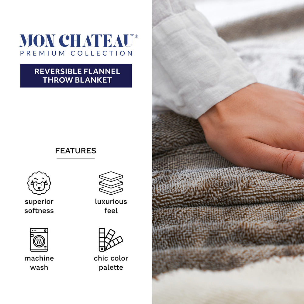 Melange Flannel Throw with Contrast Stitching - Brown