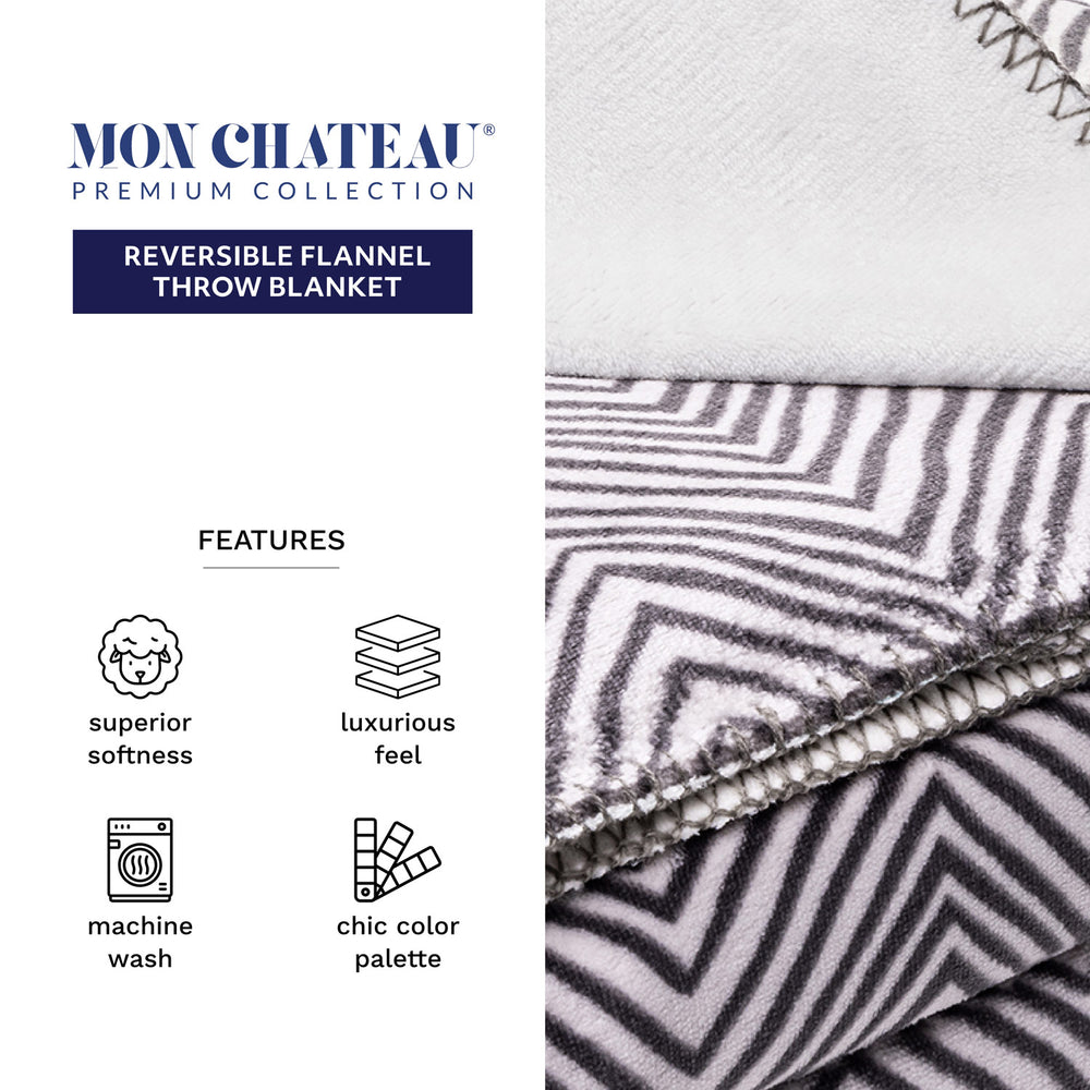 Melange Flannel Throw with Contrast Stitching - Chevron