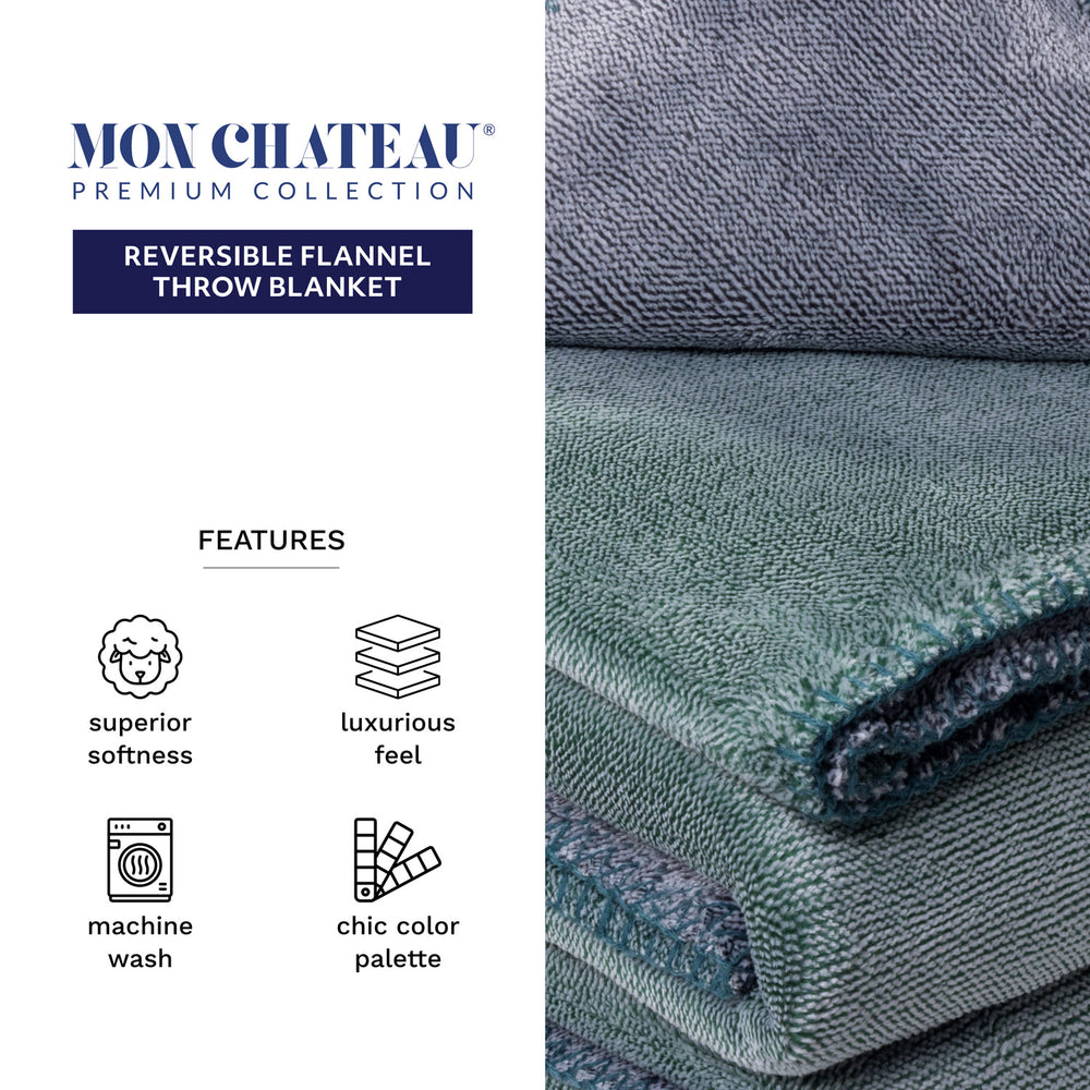 Melange Flannel Throw with Contrast Stitching - Green