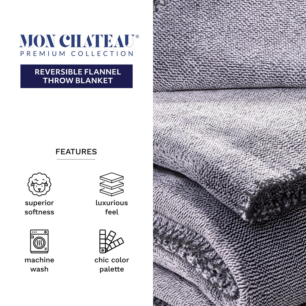 Melange Flannel Throw with Contrast Stitching - Grey
