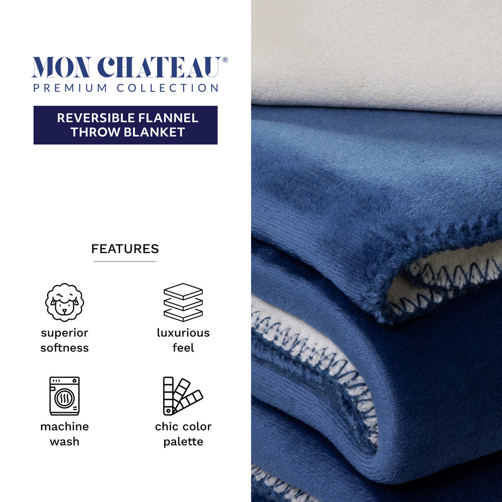 Melange Flannel Throw with Contrast Stitching - Navy