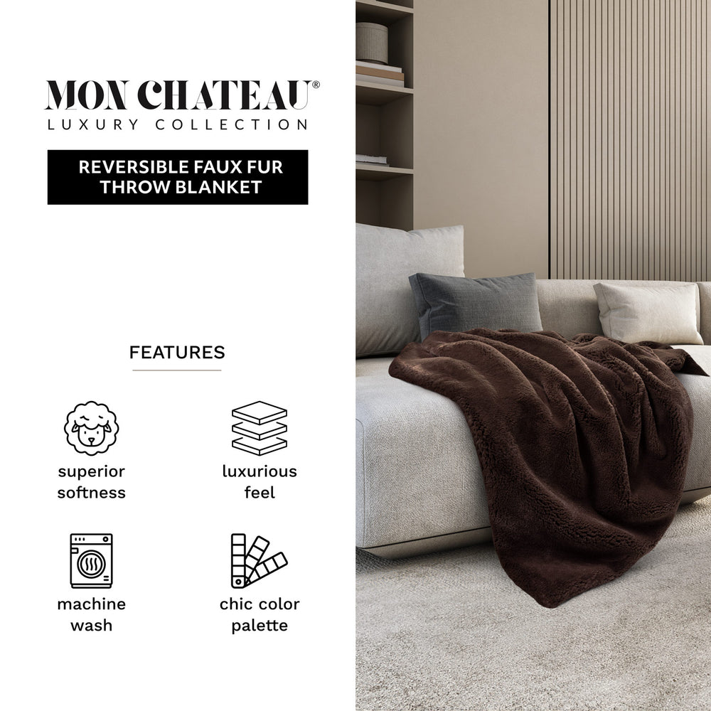 Ultimate Plush Faux Fur Throw with Foldover - Brown