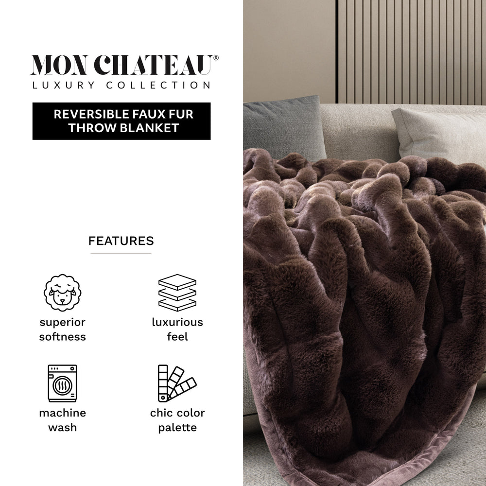 Square Jacquard Faux Fur Throw - Brown