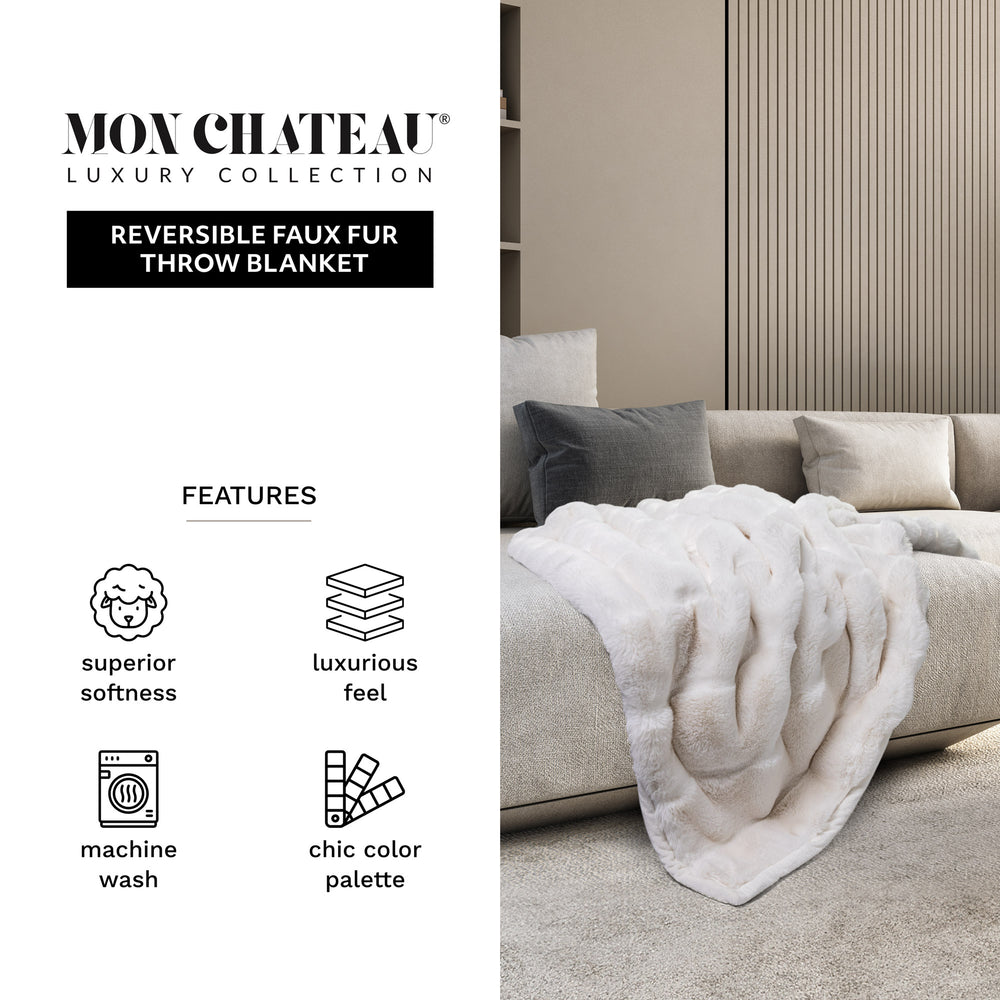 Square Jacquard Faux Fur Throw - Ivory