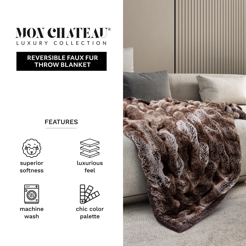 Ruched Faux Fur Throw - Brown