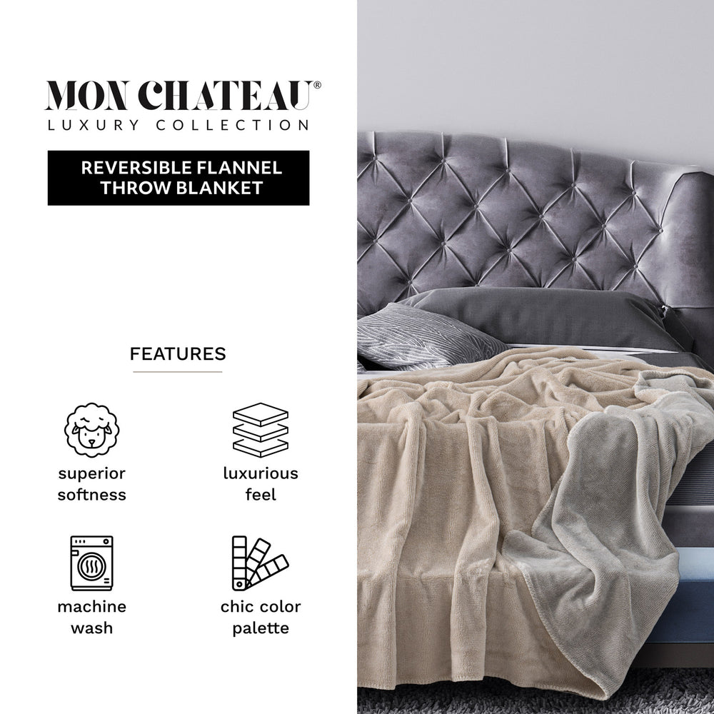 Reversible Flannel Throw - Beige Melange