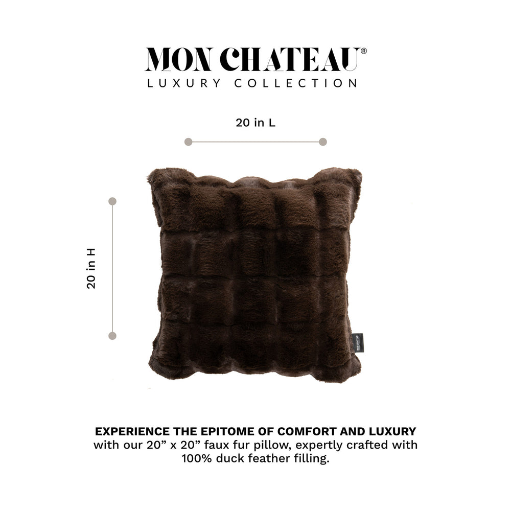 Square Jacquard Faux Fur Pillow - Brown