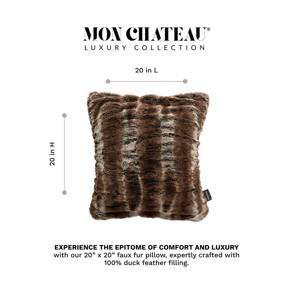 Ruched Faux Fur Pillow - Brown/Grey