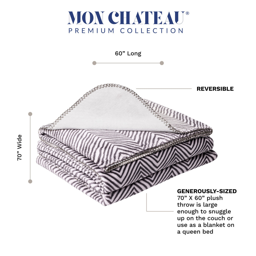 Melange Flannel Throw with Contrast Stitching - Chevron