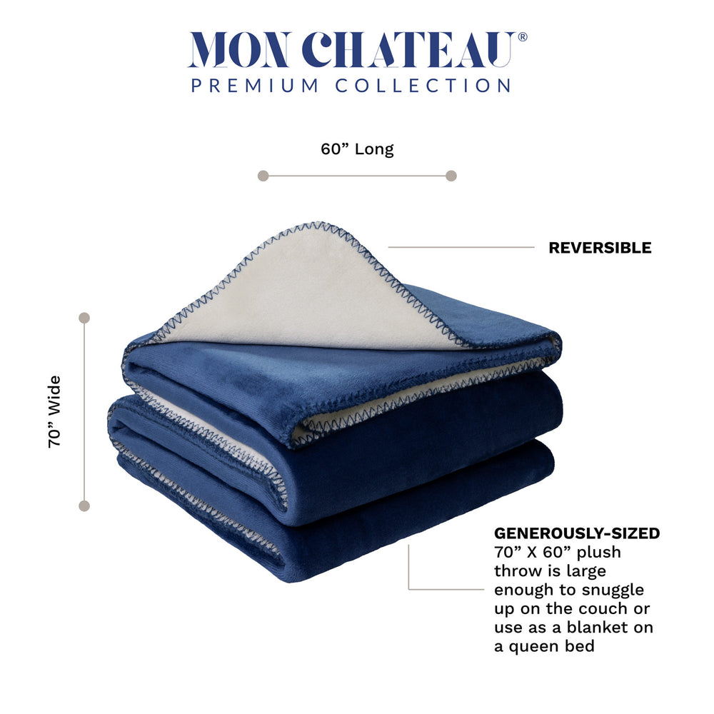 Melange Flannel Throw with Contrast Stitching - Navy