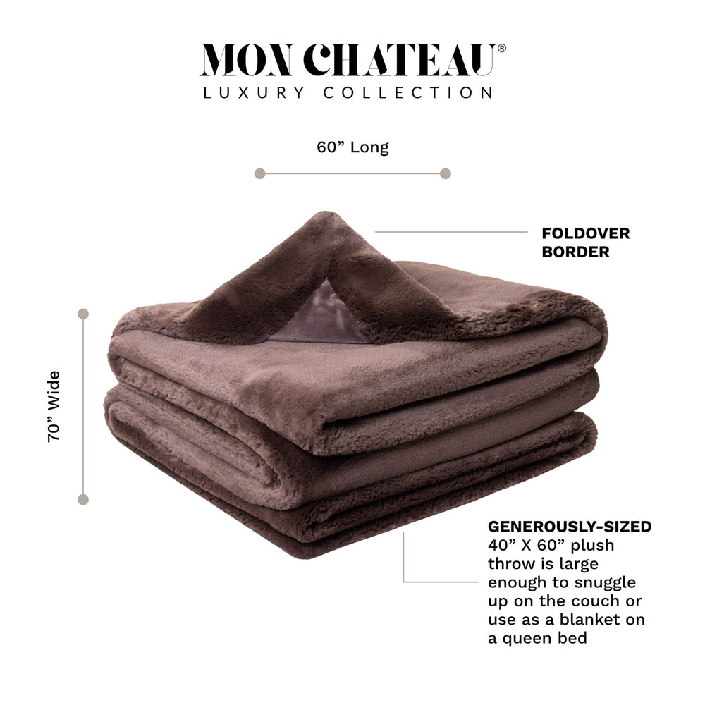 Ultimate Plush Faux Fur Throw with Foldover - Brown