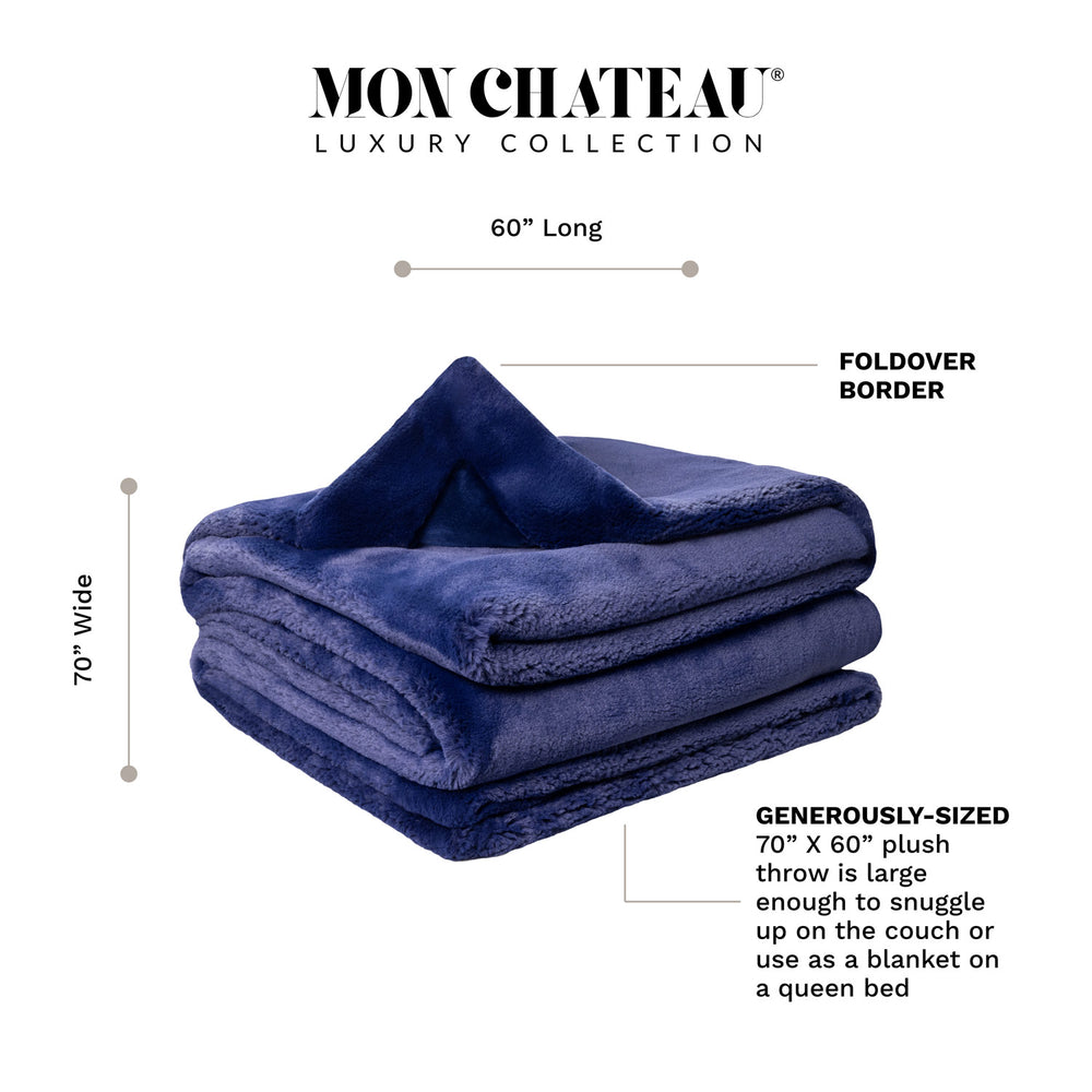Ultimate Plush Faux Fur Throw with Foldover - Navy
