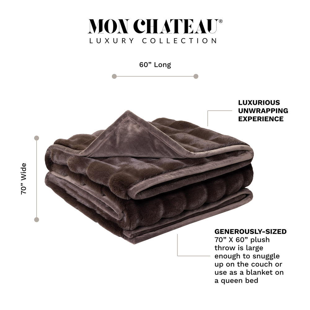 Square Jacquard Faux Fur Throw - Brown