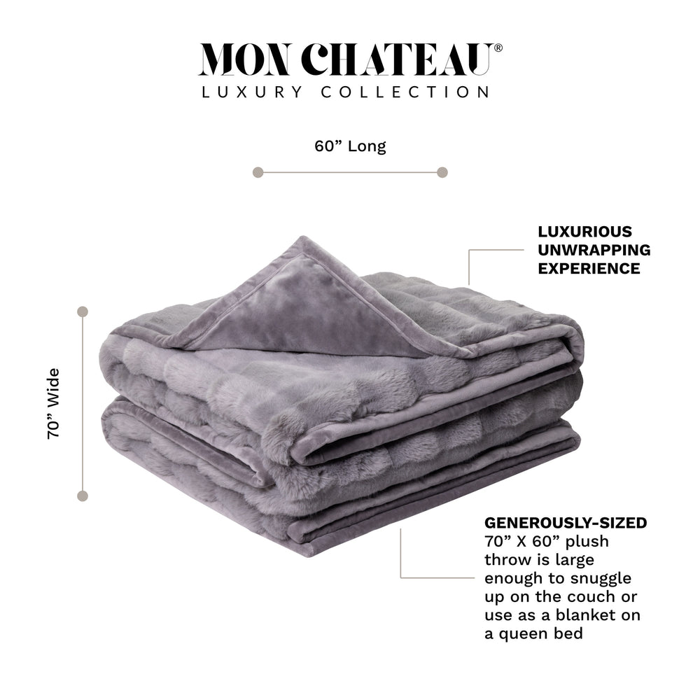 Square Jacquard Faux Fur Throw - Grey
