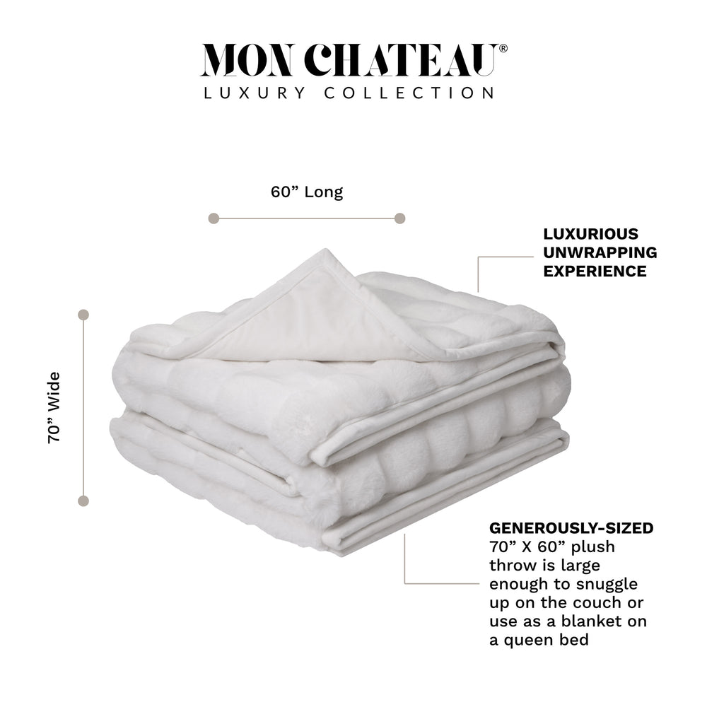 Square Jacquard Faux Fur Throw - Ivory