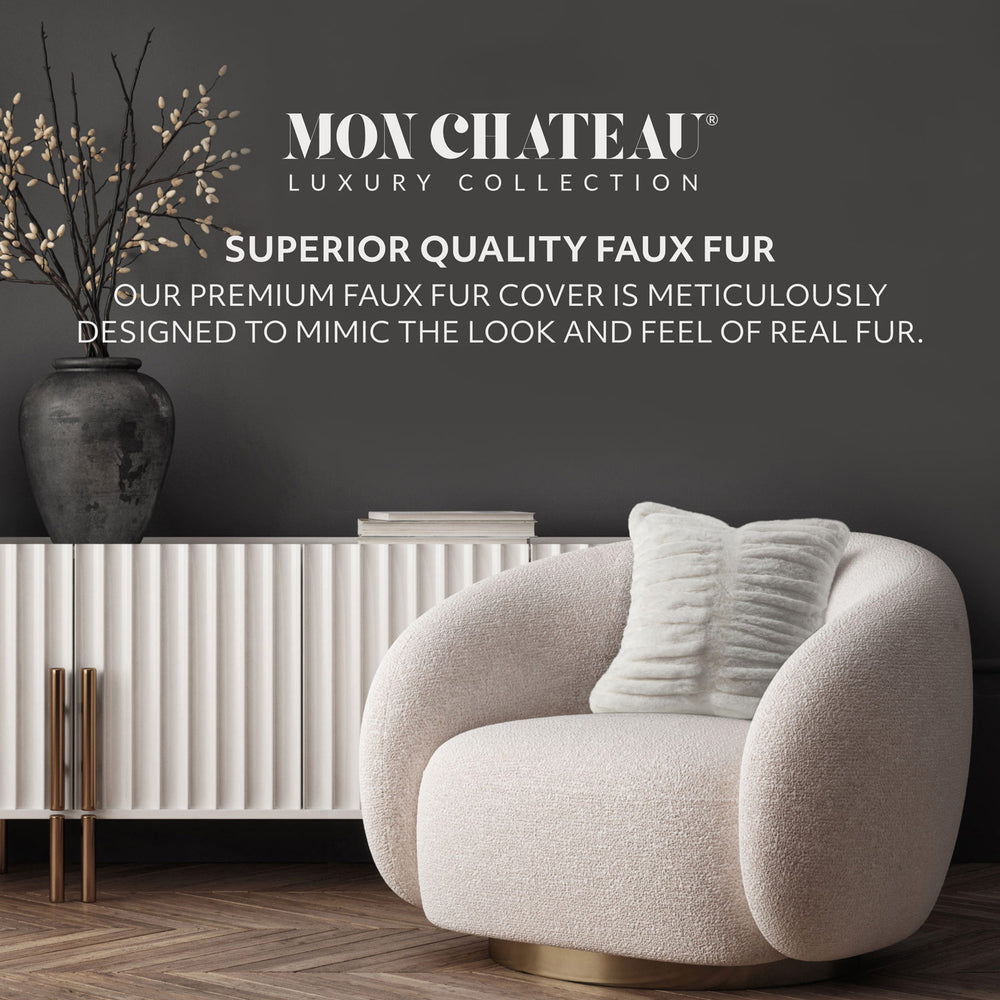 Ruched Faux Fur Pillow - Ivory