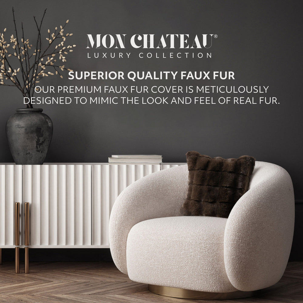 Square Jacquard Faux Fur Pillow - Brown