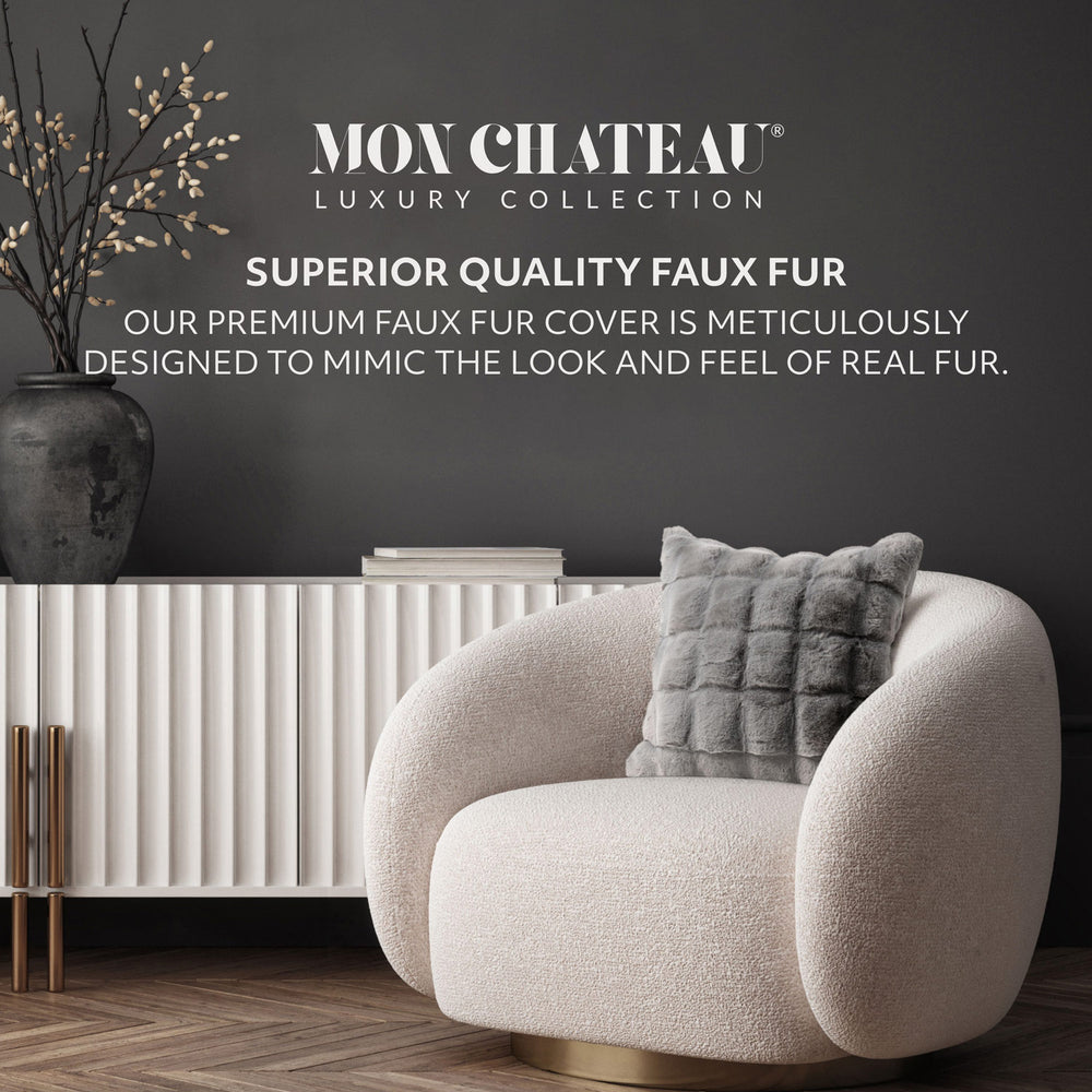 Square Jacquard Faux Fur Pillow - Grey
