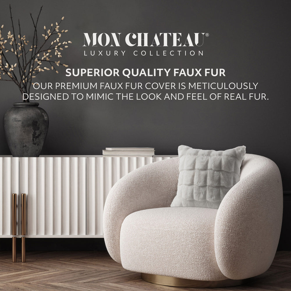 Square Jacquard Faux Fur Pillow - Ivory