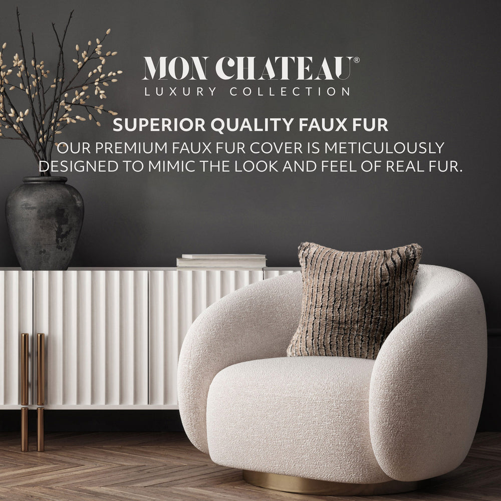 Stripe Faux Fur Pillow - Brown/Grey